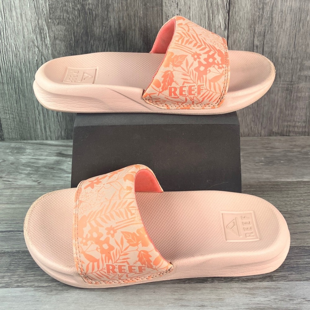 Reef Kids One Slide Sandals Peach Coral Tropical Floral Print Size 13 Kids